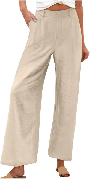 RKSTN Womens Loose Wide Leg Pants High Waist Straight Pants Casual Work Dress Pant Plain Trouser Pants with Pockets