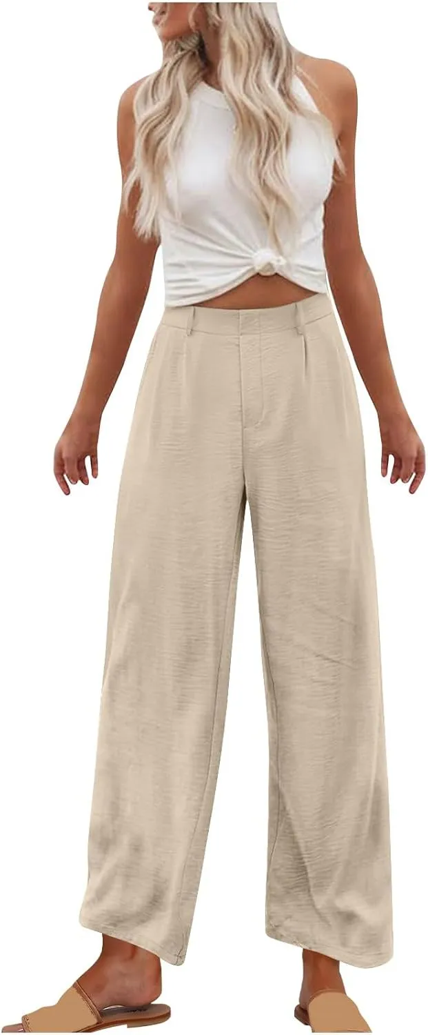 RKSTN Womens Loose Wide Leg Pants High Waist Straight Pants Casual Work Dress Pant Plain Trouser Pants with Pockets