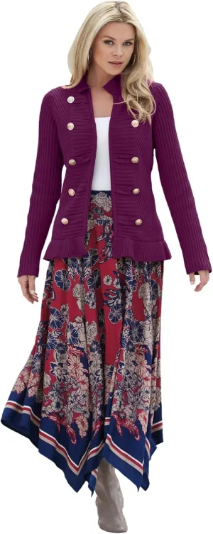 Roaman's Women's Plus Size Military Cardigan Sweater