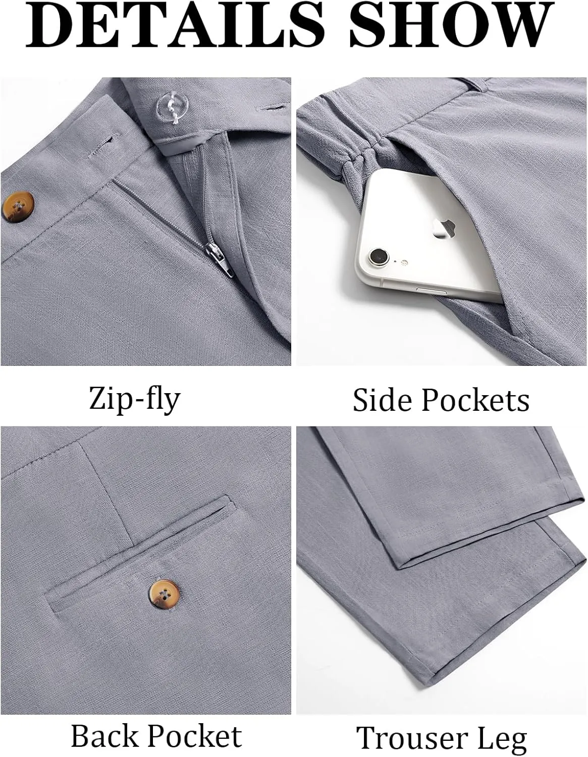 Runcati Mens Slim Fit Casual Pants Cotton Linen Tapered Pants Elastic Waist Summer Beach Lightweight Trousers