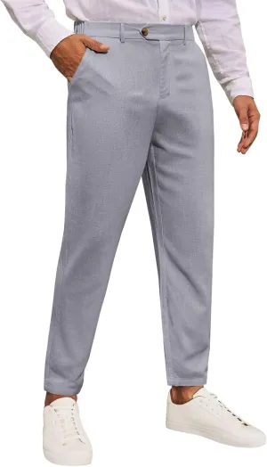 Runcati Mens Slim Fit Casual Pants Cotton Linen Tapered Pants Elastic Waist Summer Beach Lightweight Trousers