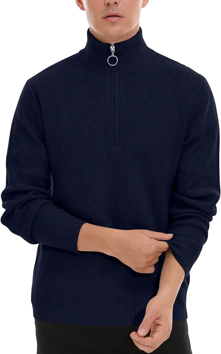 Sailwind Men's Soft Sweaters Quarter Zip Pullover Classic Ribbed Turtleneck Sweater