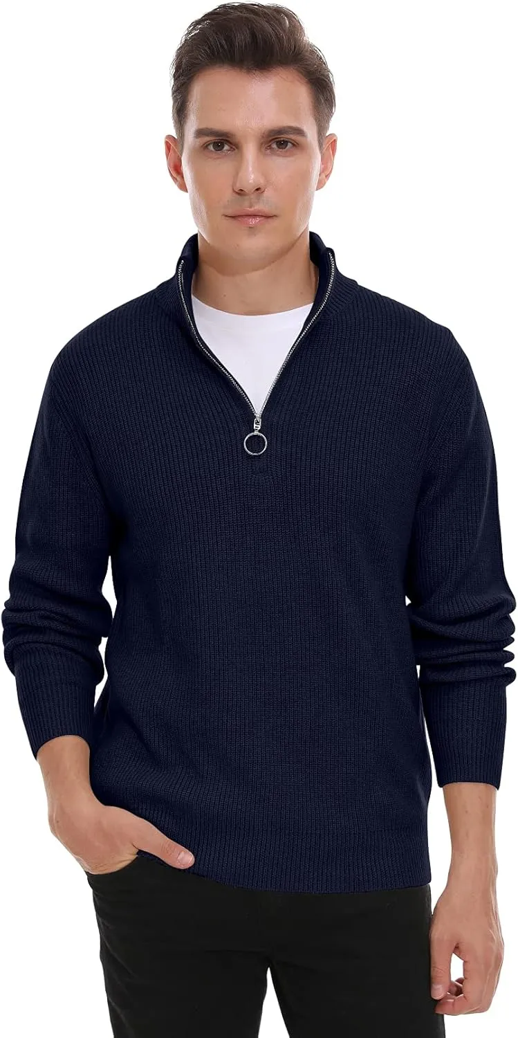 Sailwind Men's Soft Sweaters Quarter Zip Pullover Classic Ribbed Turtleneck Sweater