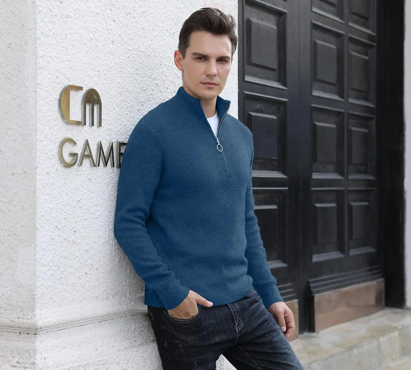 Sailwind Men's Soft Sweaters Quarter Zip Pullover Classic Ribbed Turtleneck Sweater