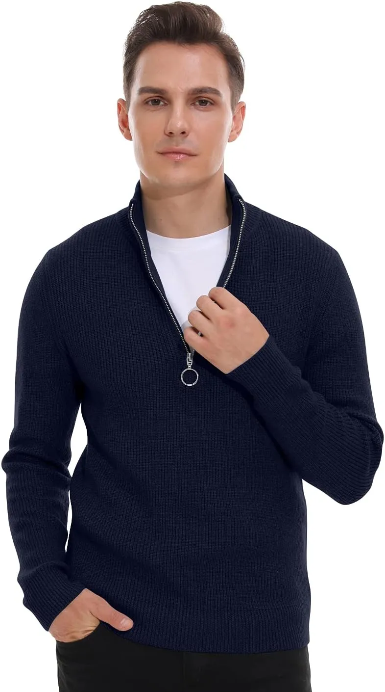 Sailwind Men's Soft Sweaters Quarter Zip Pullover Classic Ribbed Turtleneck Sweater