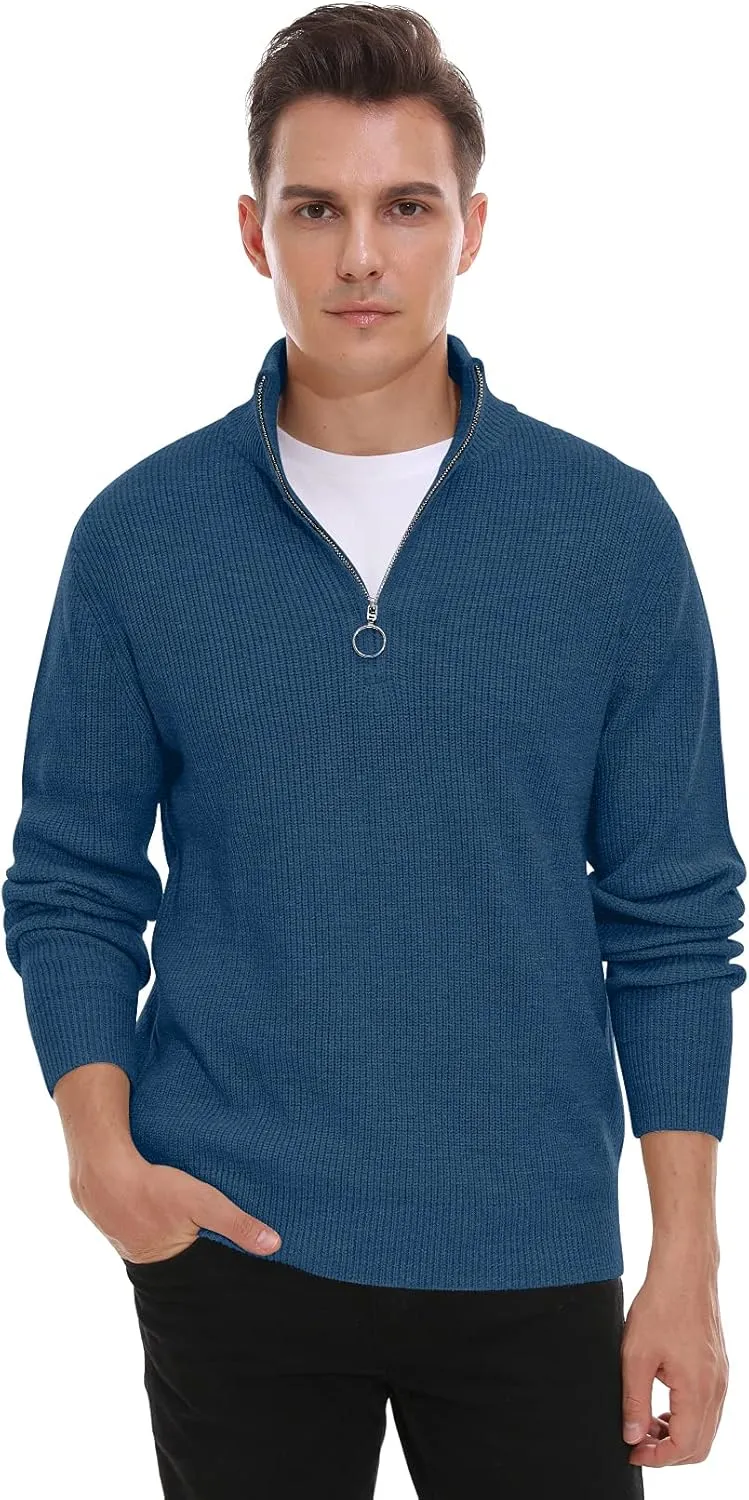 Sailwind Men's Soft Sweaters Quarter Zip Pullover Classic Ribbed Turtleneck Sweater