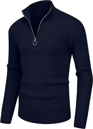 Sailwind Men's Soft Sweaters Quarter Zip Pullover Classic Ribbed Turtleneck Sweater