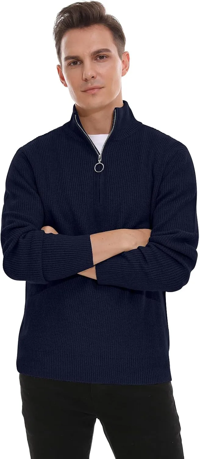 Sailwind Men's Soft Sweaters Quarter Zip Pullover Classic Ribbed Turtleneck Sweater