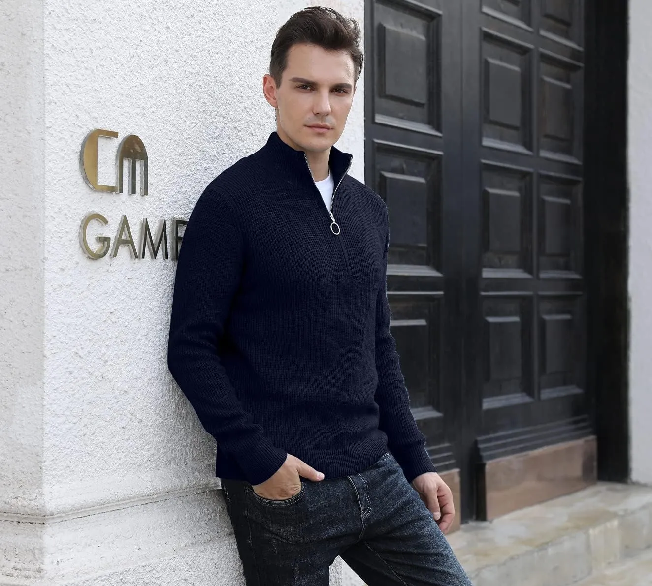 Sailwind Men's Soft Sweaters Quarter Zip Pullover Classic Ribbed Turtleneck Sweater
