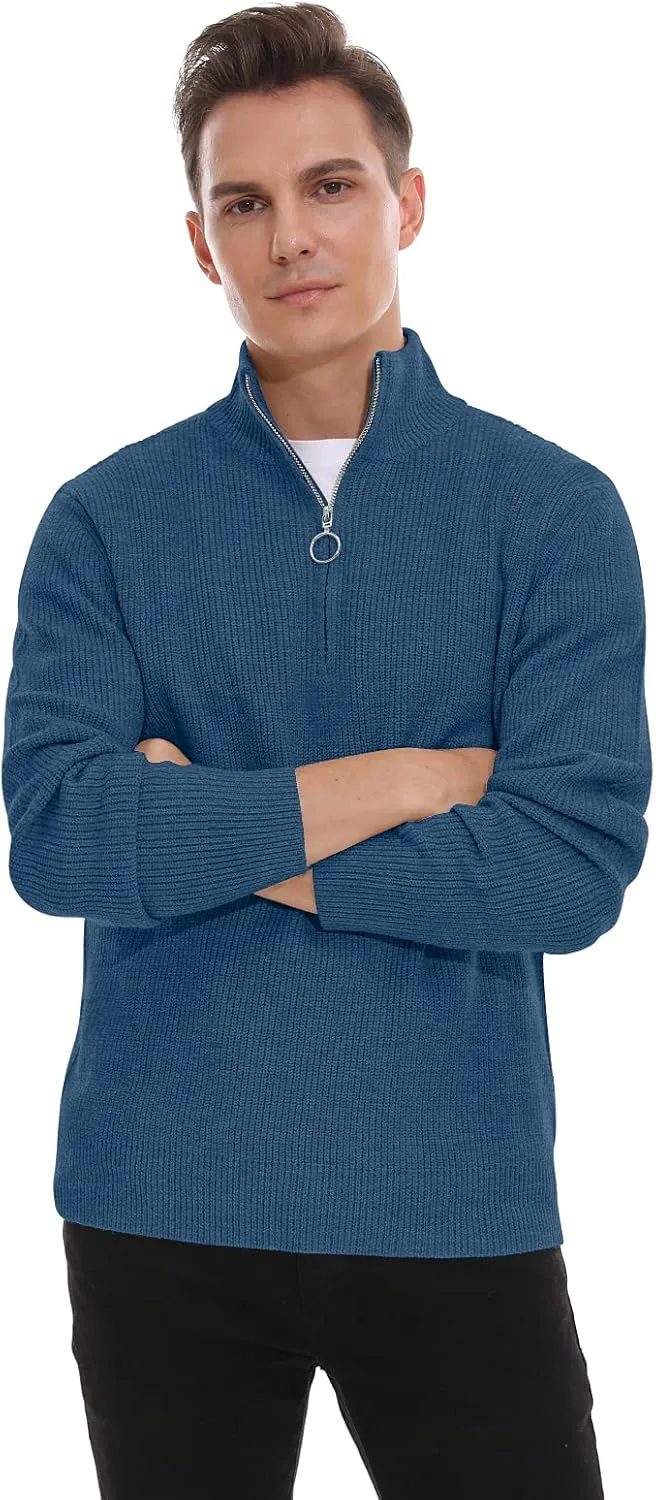 Sailwind Men's Soft Sweaters Quarter Zip Pullover Classic Ribbed Turtleneck Sweater