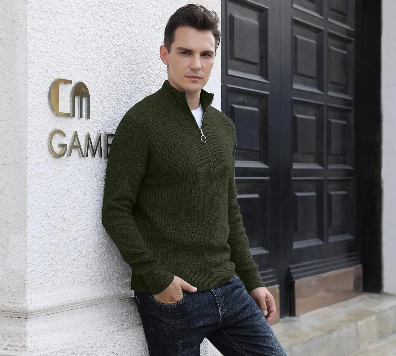 Sailwind Men's Soft Sweaters Quarter Zip Pullover Classic Ribbed Turtleneck Sweater