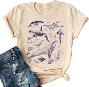 Sand Beach Shirts Women Vintage 80s 90s Tattoo Sea Animal Tshirt Summer Ocean Nature Tops Marine Animal Tee