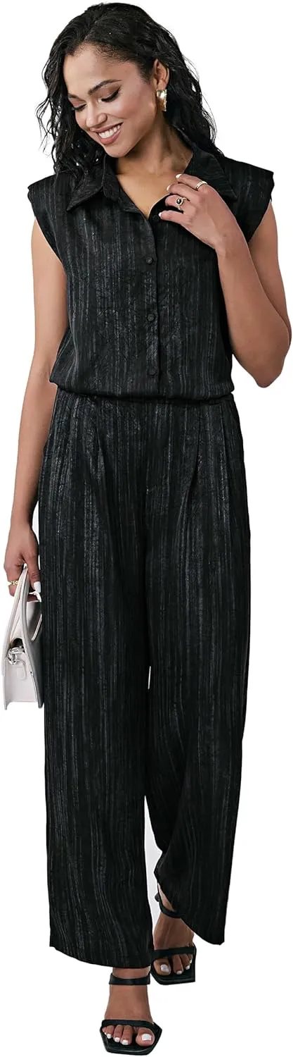 Satin Wide Leg Pants for Women, Casual Palazzo Pants for Women, High Waisted Adjustable Loose Trousers