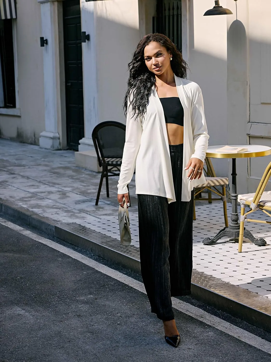 Satin Wide Leg Pants for Women, Casual Palazzo Pants for Women, High Waisted Adjustable Loose Trousers