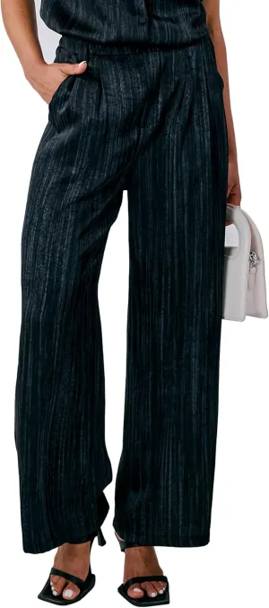 Satin Wide Leg Pants for Women, Casual Palazzo Pants for Women, High Waisted Adjustable Loose Trousers