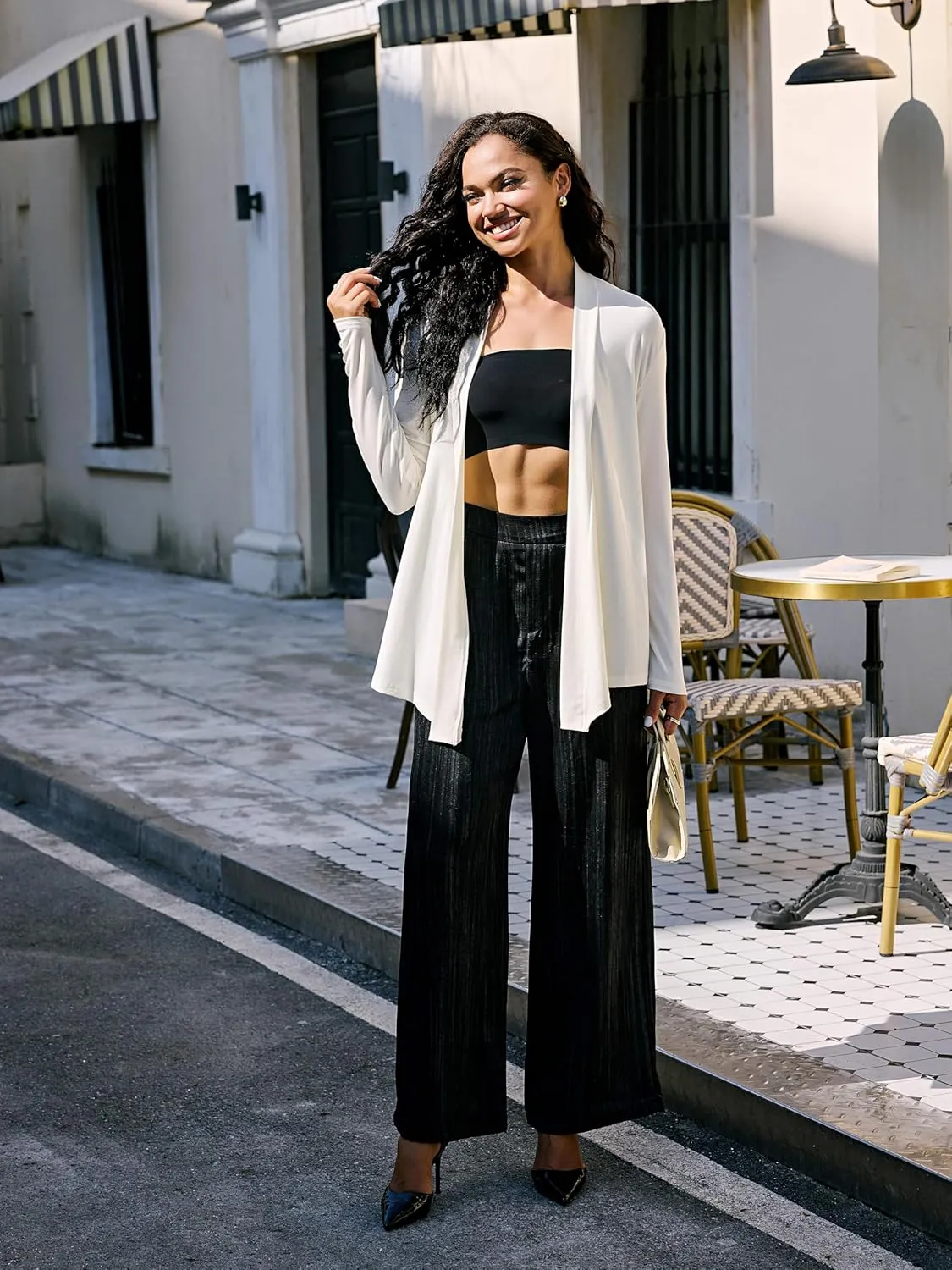 Satin Wide Leg Pants for Women, Casual Palazzo Pants for Women, High Waisted Adjustable Loose Trousers