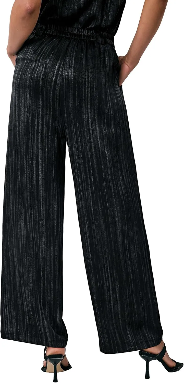 Satin Wide Leg Pants for Women, Casual Palazzo Pants for Women, High Waisted Adjustable Loose Trousers