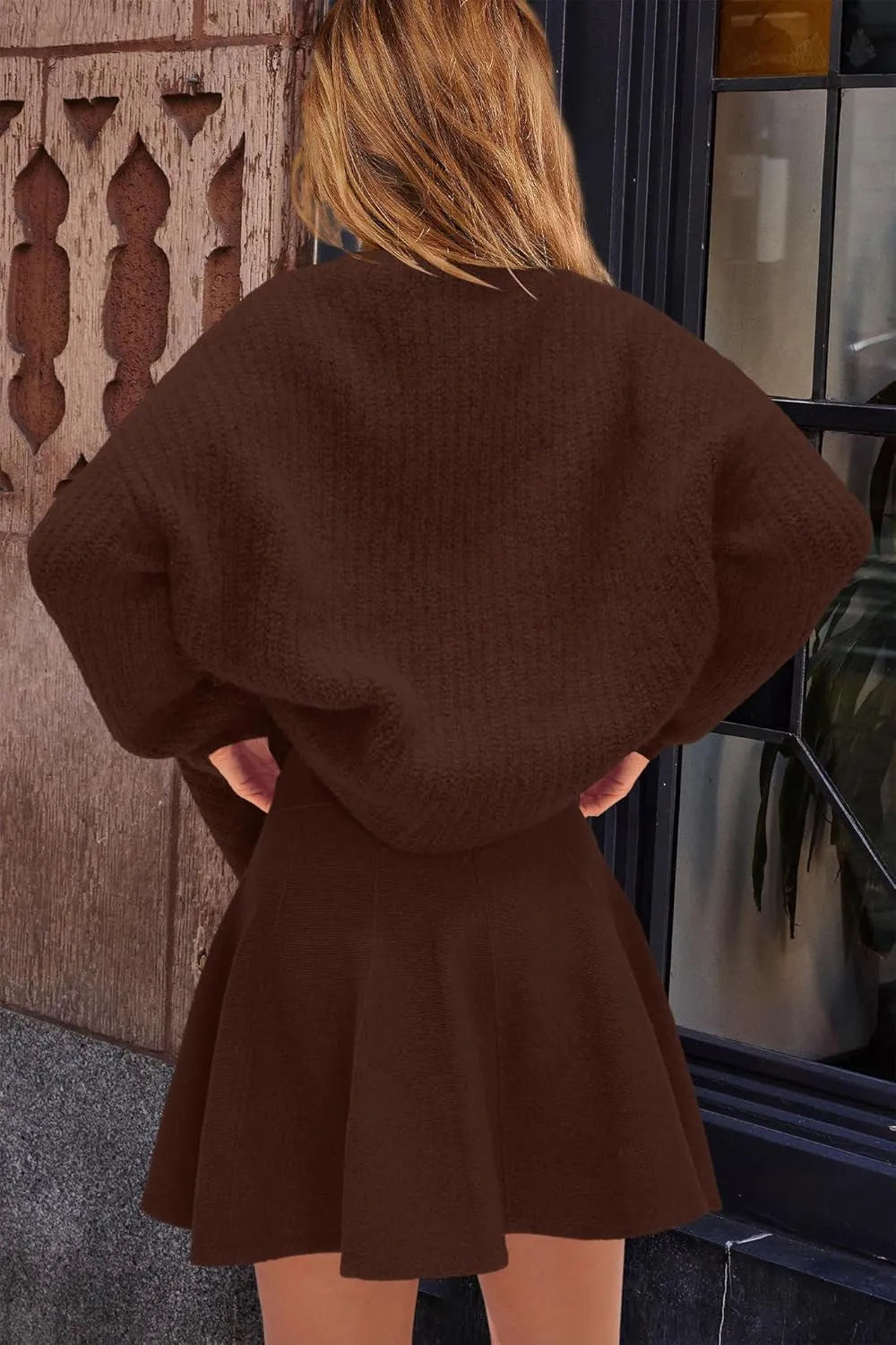 SENSERISE Womens Sweater Skirt Set 2 Piece Outfits Matching Lounge Sets Turtleneck Knit Tops Mini Dress