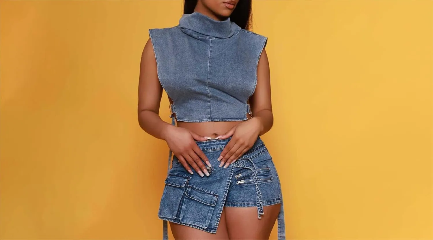 Sexy Cargo Denim Shorts for Women Asymmetrical Stretchy Jean Novelty Shorts with Pockets
