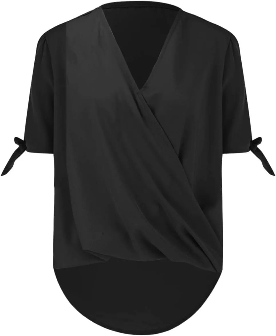 SHAOBGE Womens Tank Tops Summer Wrap V Neck Sleeveless/Short Sleeve Blouse Trendy Pleated Tanks Vest Elegant Tunic Tee Shirt