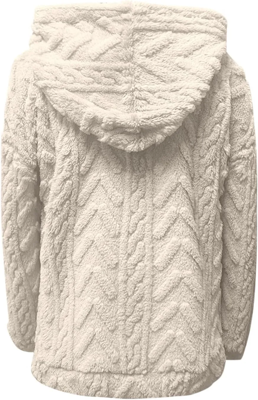Sherpa Hoodies for Women Fleece Cable Knit Hoodies Fall Winter Warm Y2k Hoodie Oversized Sweatshirts For Women