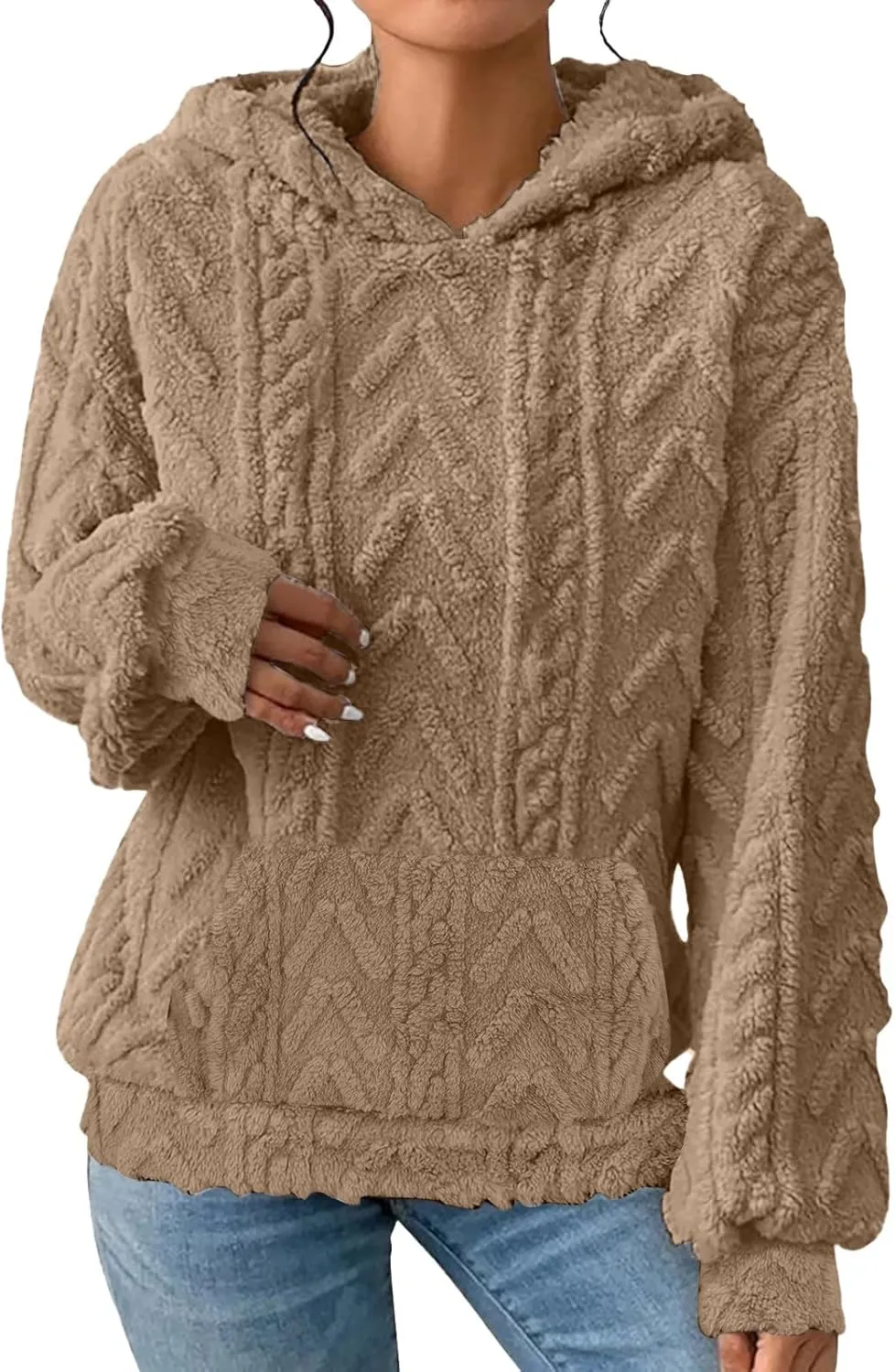 Sherpa Hoodies for Women Fleece Cable Knit Hoodies Fall Winter Warm Y2k Hoodie Oversized Sweatshirts For Women