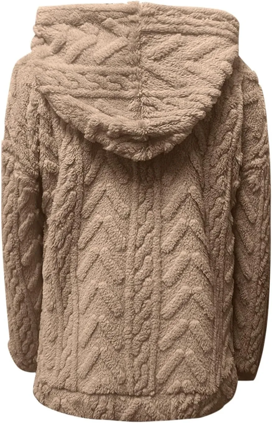 Sherpa Hoodies for Women Fleece Cable Knit Hoodies Fall Winter Warm Y2k Hoodie Oversized Sweatshirts For Women