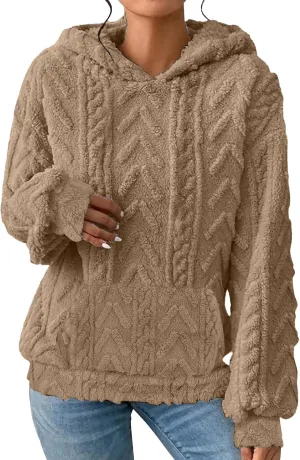 Sherpa Hoodies for Women Fleece Cable Knit Hoodies Fall Winter Warm Y2k Hoodie Oversized Sweatshirts For Women