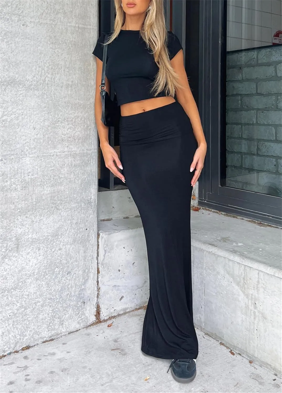 Skirt Sets Women 2 Piece Outfits - Sexy Two Pc Sleeveless Tank Crop Top Fold Over Maxi Long Skirts