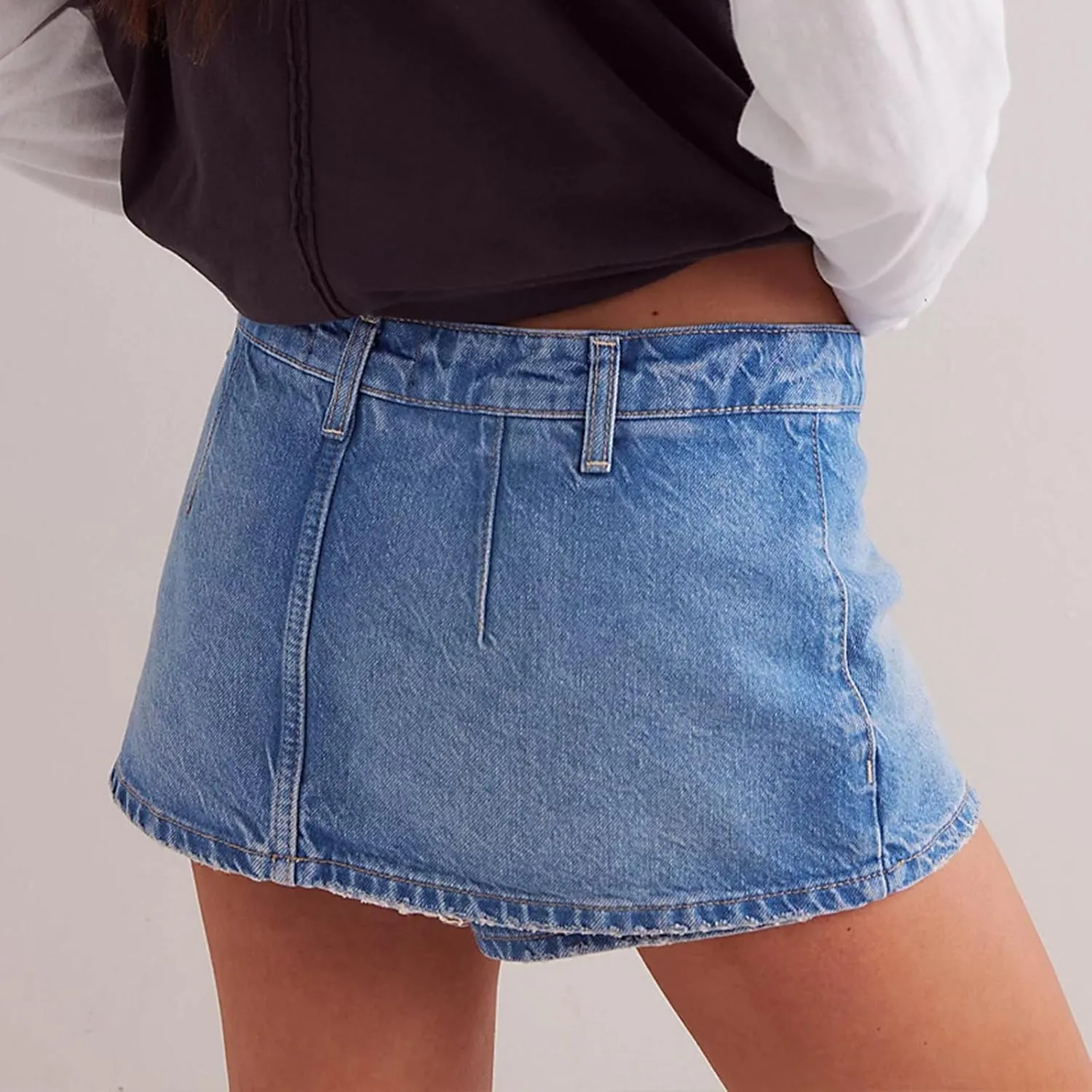 Skorts Skirts for Women Stretchy High Waisted Jean Shorts Summer Trendy Denim Skirt with Shorts Underneath