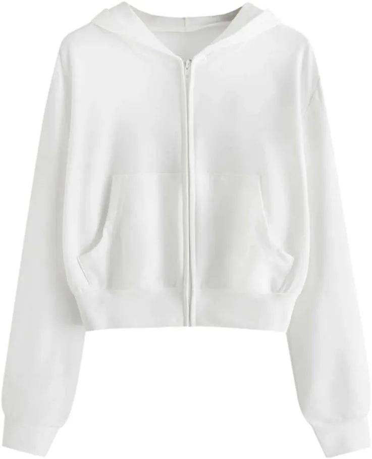 SMIDOW Crop Full Zip Up Hoodie Women Cute 2023 Fall Fashion y2k Clothes Teen Girl Cropped Lightweight Jacket With Hood