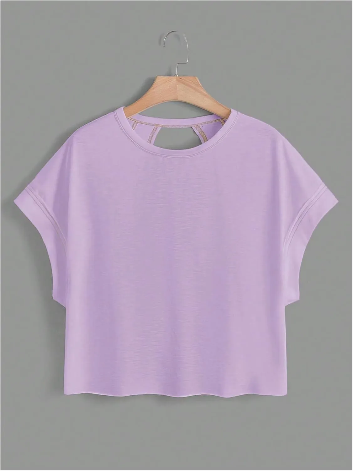 SOLY HUX 2024 Open Back Tops for Women Criss Cross Cut Out Tee Backless Casual Short Sleeve Round Neck T Shirt