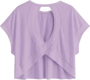 SOLY HUX 2024 Open Back Tops for Women Criss Cross Cut Out Tee Backless Casual Short Sleeve Round Neck T Shirt