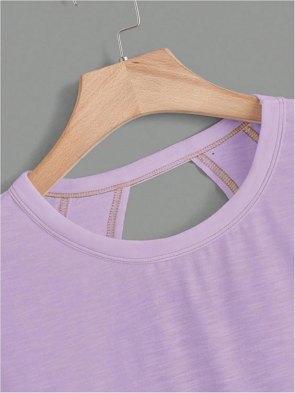 SOLY HUX 2024 Open Back Tops for Women Criss Cross Cut Out Tee Backless Casual Short Sleeve Round Neck T Shirt