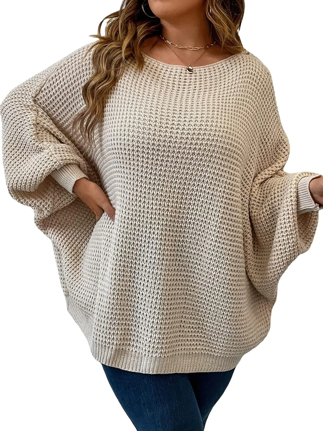 SOLY HUX Women's Plus Size Crewneck Long Sleeve Casual Oversized Sweater Pullover Tops