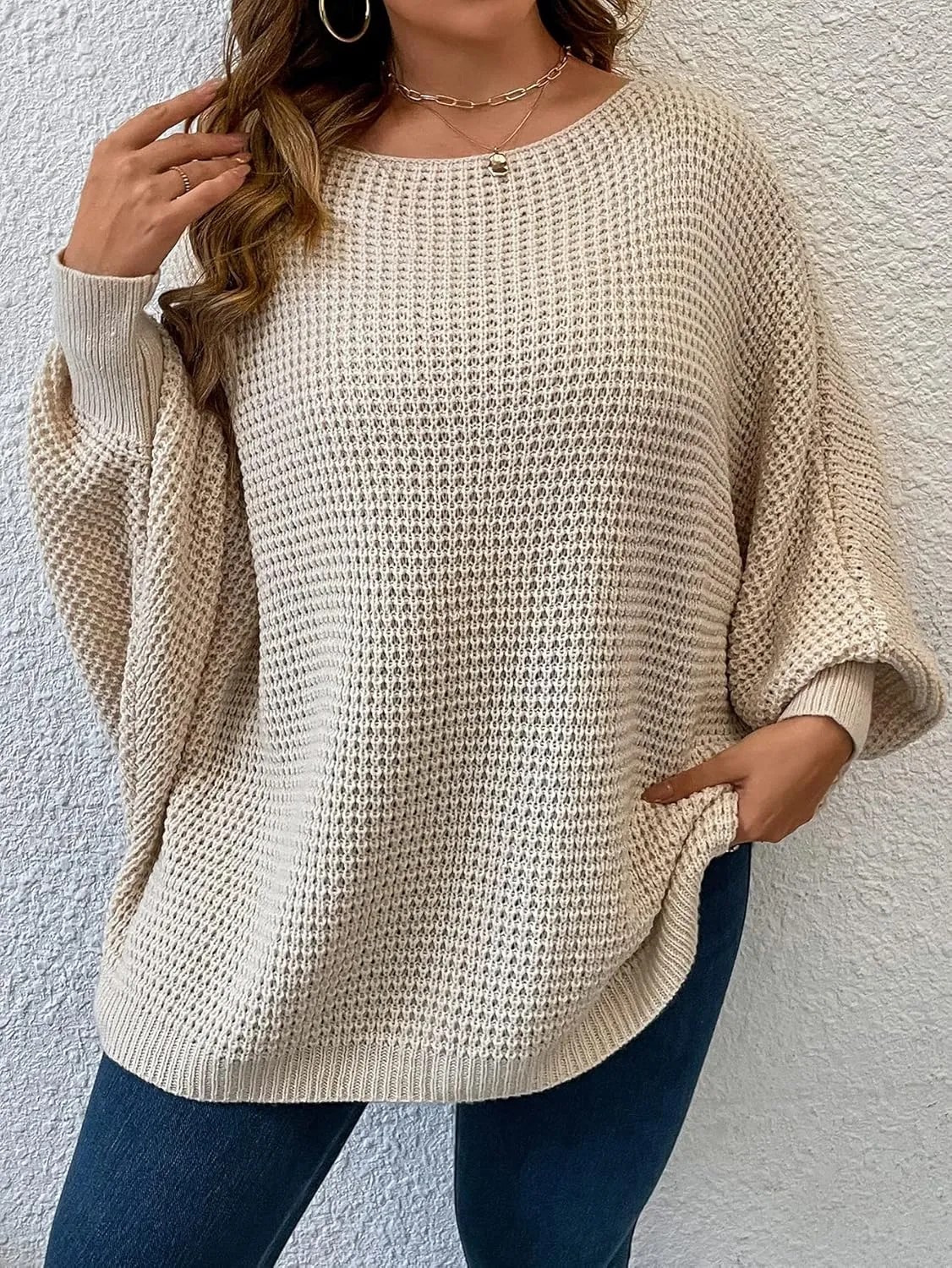 SOLY HUX Women's Plus Size Crewneck Long Sleeve Casual Oversized Sweater Pullover Tops