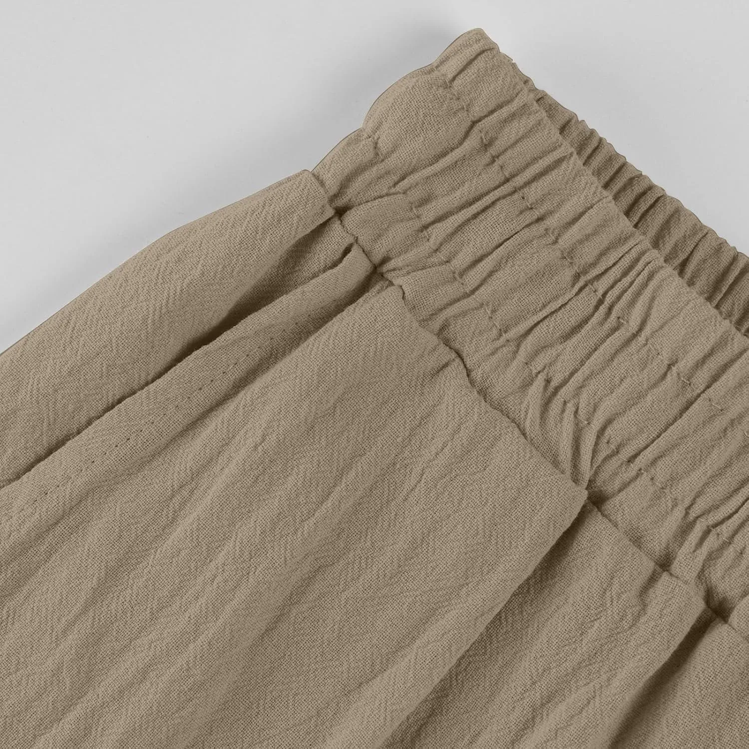 Straight Leg Linen Pants Women Summer Elastic High Waisted Beach Pants with Pockets Casual Plus Size Trousers