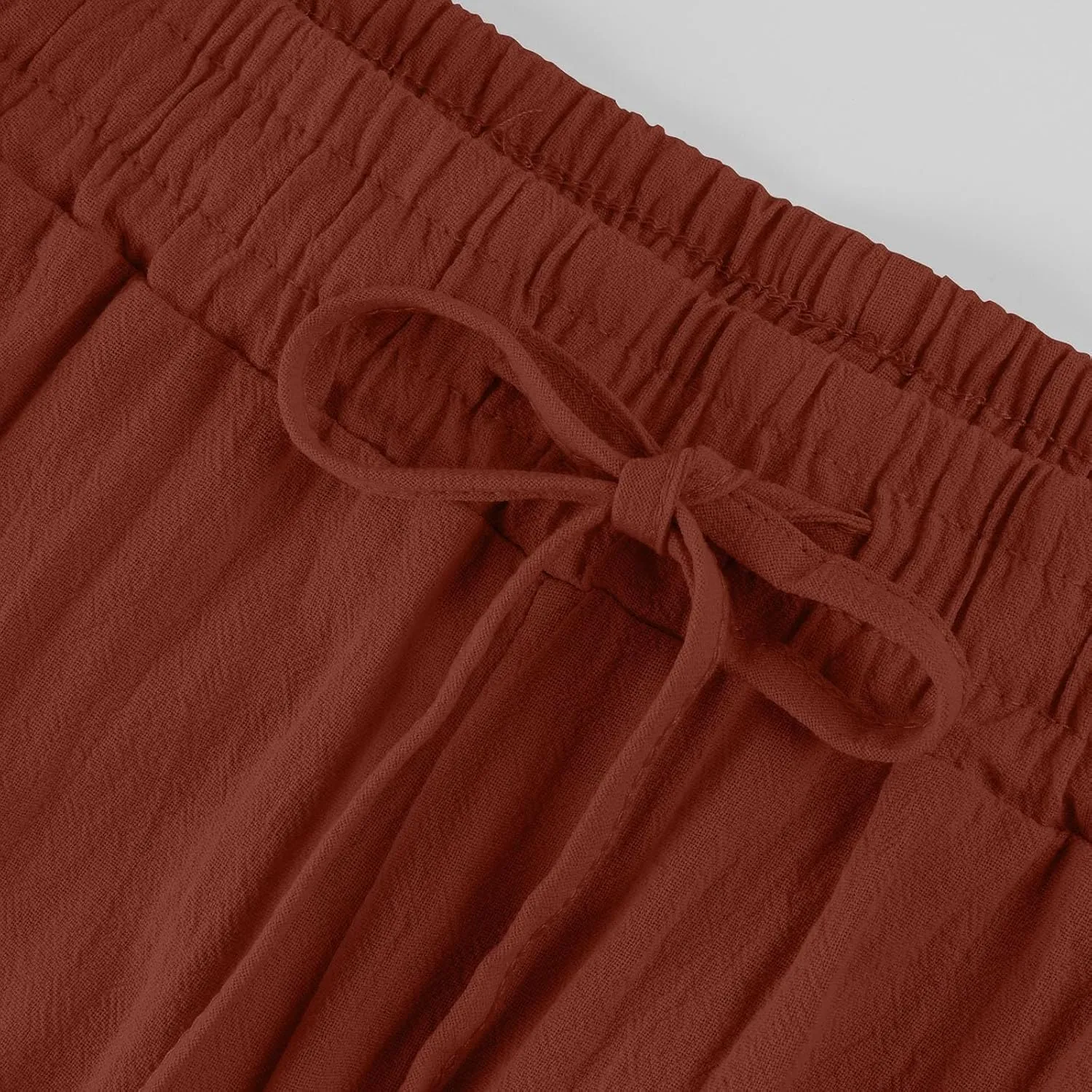 Straight Leg Linen Pants Women Summer Elastic High Waisted Beach Pants with Pockets Casual Plus Size Trousers