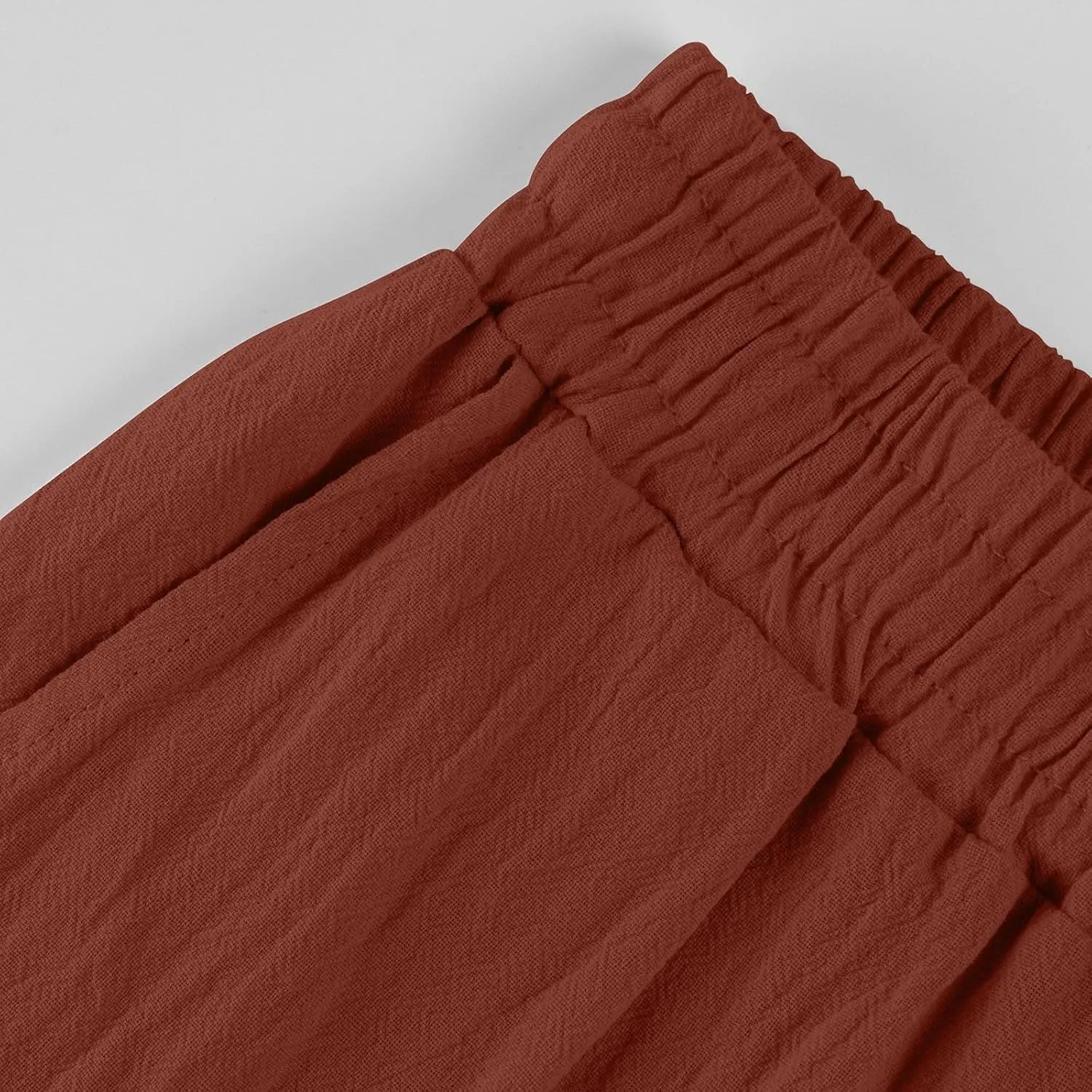 Straight Leg Linen Pants Women Summer Elastic High Waisted Beach Pants with Pockets Casual Plus Size Trousers