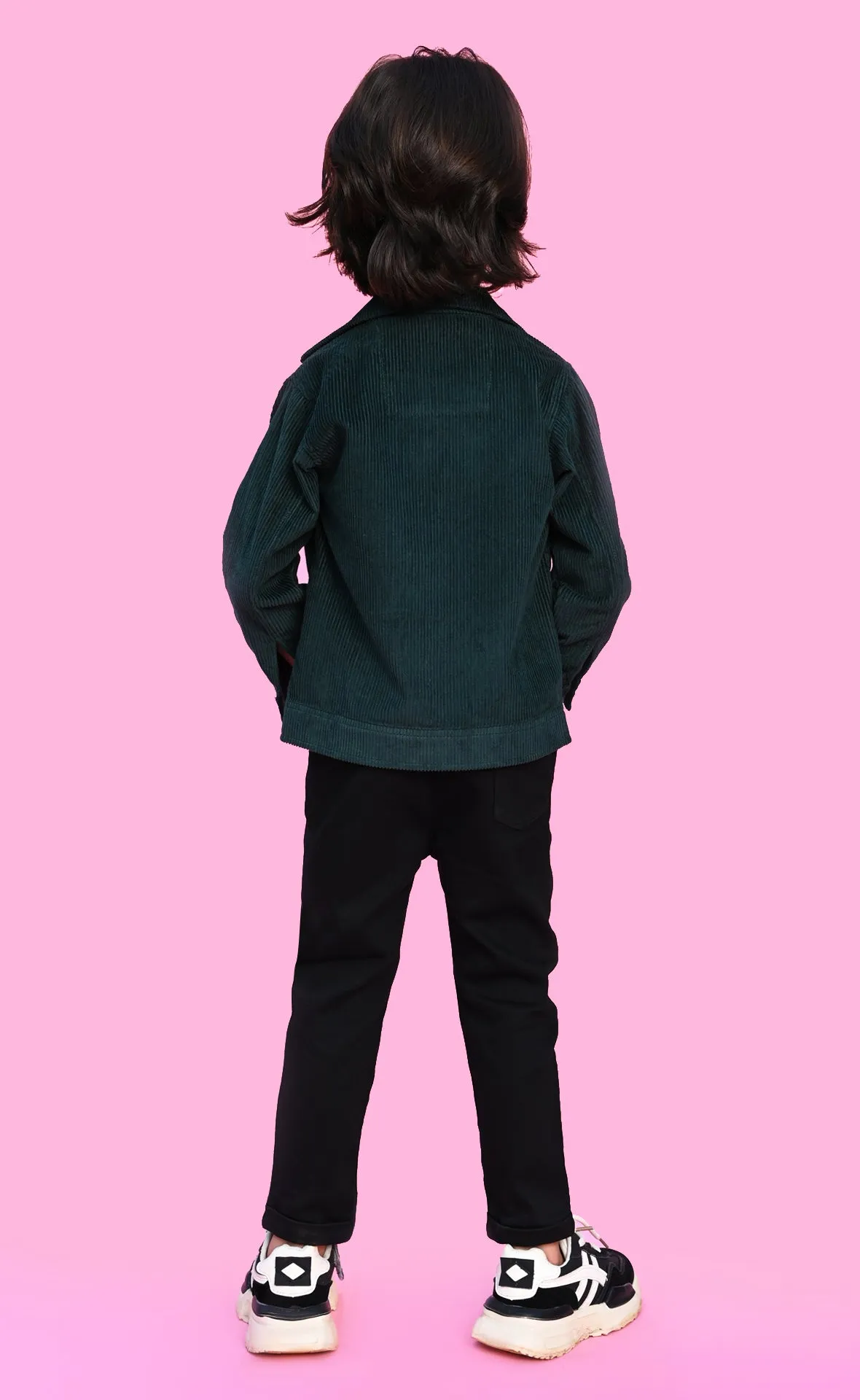 Stylish green coudroy jacket set  with tshirt & pant  for boys