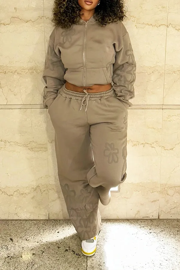 Stylish Printed Kangaroo Pocket Jacket & Pants Set