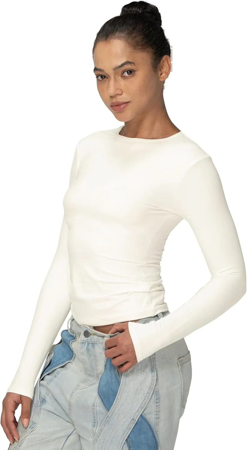 Sunzel Long Sleeve T Shirts for Women with Crew Neck, Double Lined Tops Slim Fit Basic Tee, Casual Undershirt Outfits