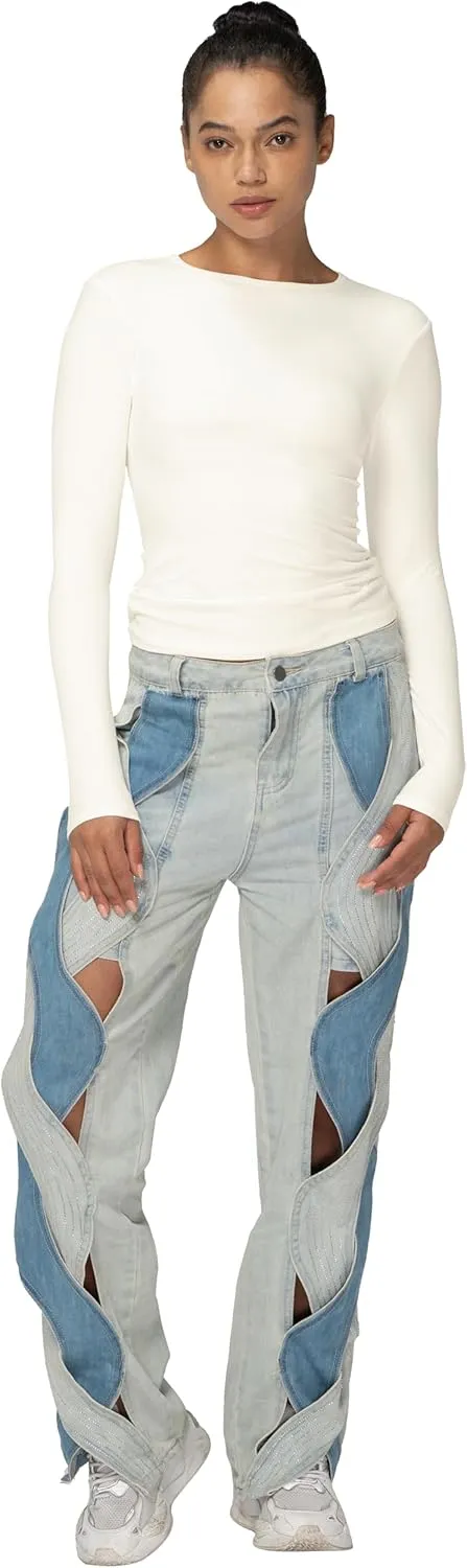 Sunzel Long Sleeve T Shirts for Women with Crew Neck, Double Lined Tops Slim Fit Basic Tee, Casual Undershirt Outfits