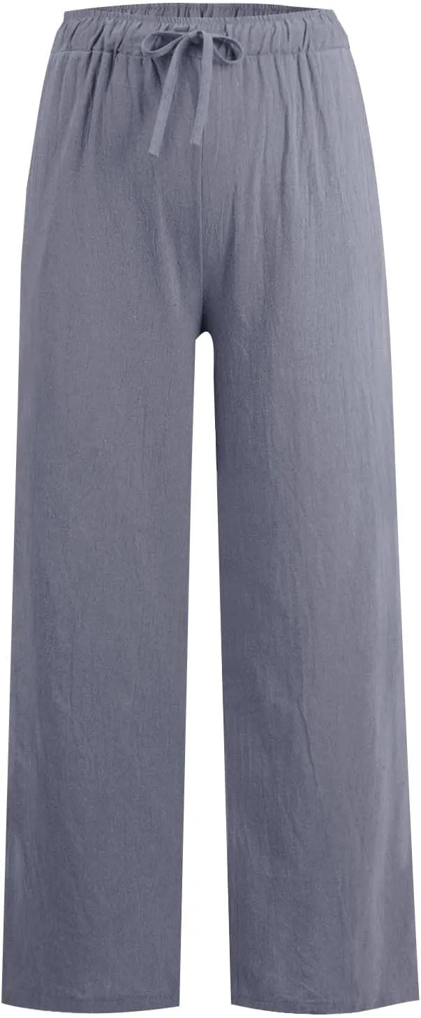 Sweatpants Women Cargo High Waisted,Pants Waist, Cotton Linen Wide Leg Trousers with Pockets Petite