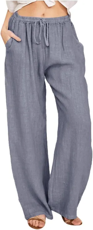 Sweatpants Women Cargo High Waisted,Pants Waist, Cotton Linen Wide Leg Trousers with Pockets Petite