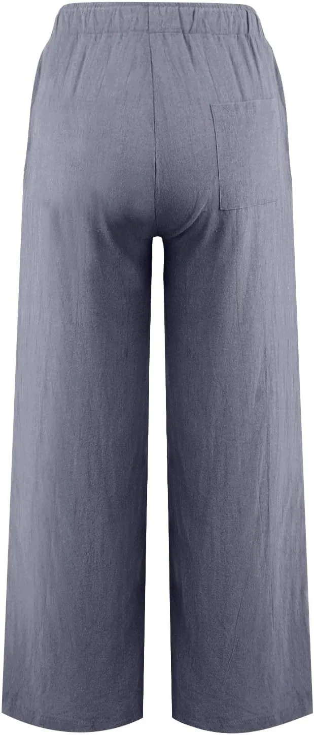 Sweatpants Women Cargo High Waisted,Pants Waist, Cotton Linen Wide Leg Trousers with Pockets Petite