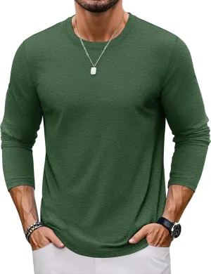 TACVASEN Long Sleeve Shirts for Men Cotton Classic Crew-Neck Moisture Wicking Mens Undershirt Comfort Solid Tee Shirt