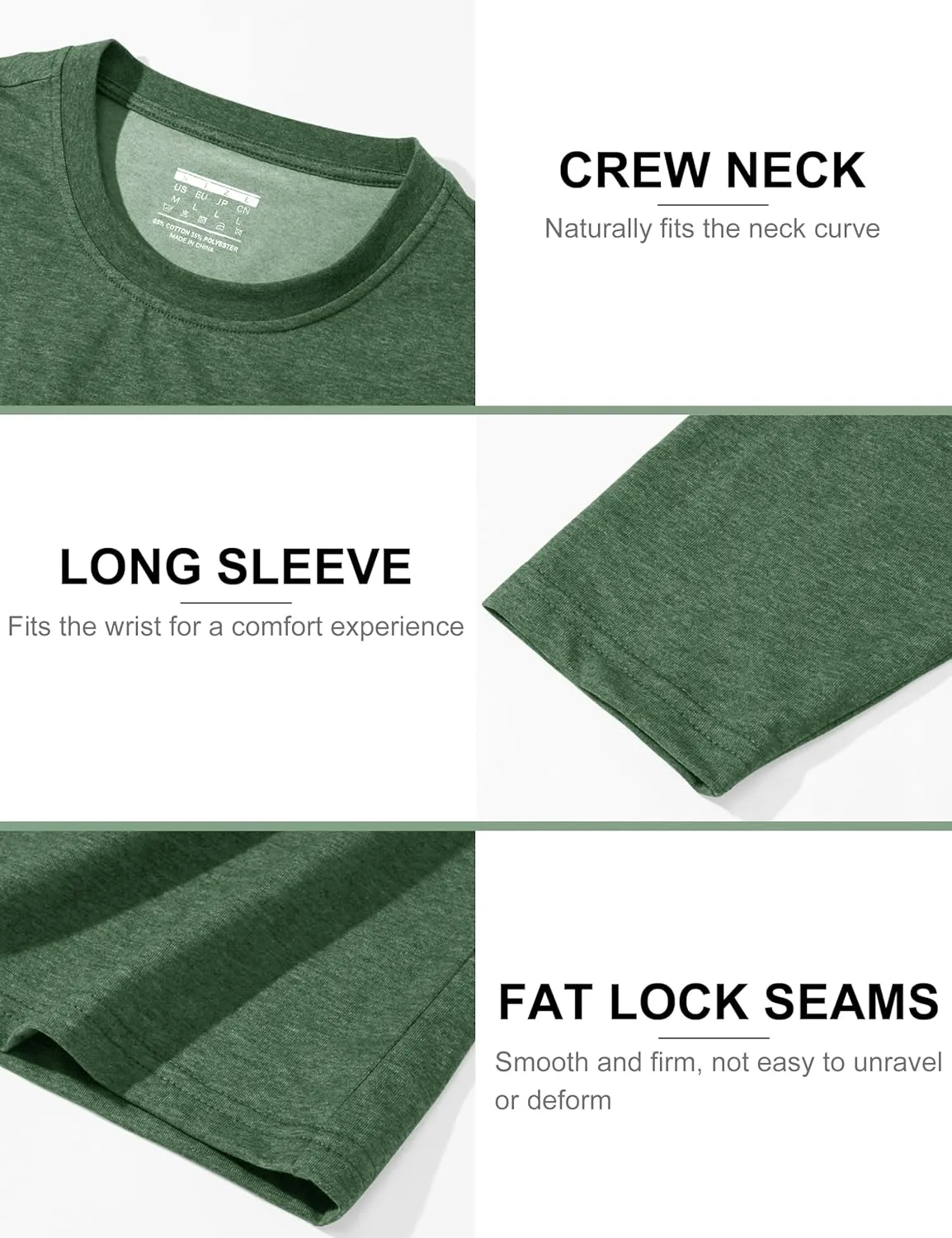 TACVASEN Long Sleeve Shirts for Men Cotton Classic Crew-Neck Moisture Wicking Mens Undershirt Comfort Solid Tee Shirt