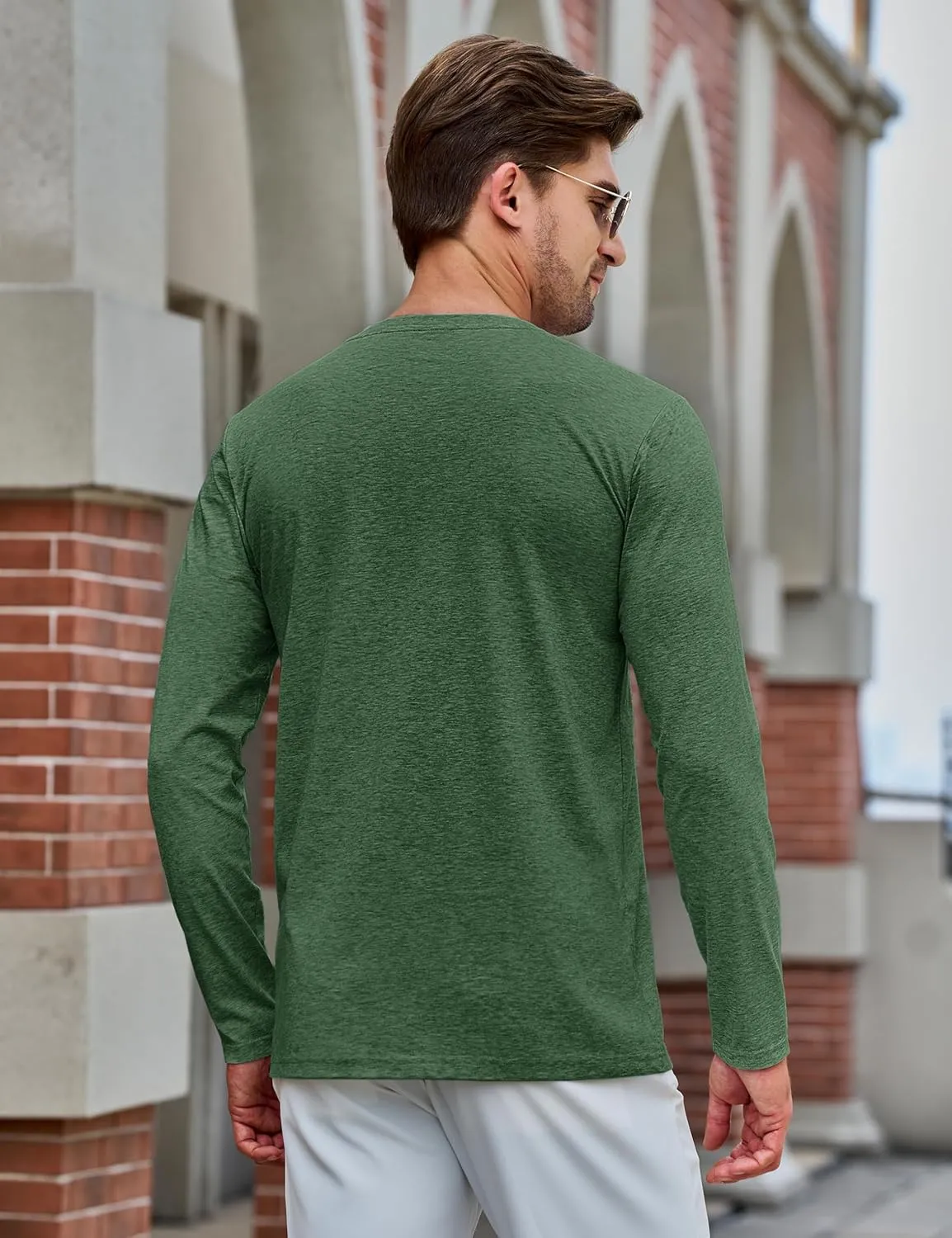 TACVASEN Long Sleeve Shirts for Men Cotton Classic Crew-Neck Moisture Wicking Mens Undershirt Comfort Solid Tee Shirt