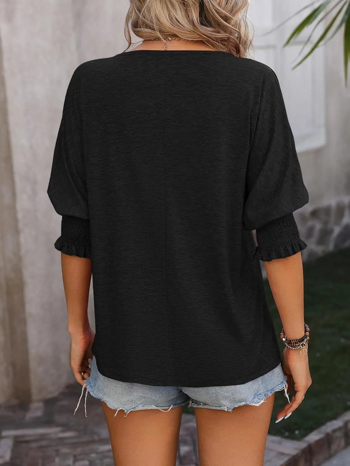 TAKEYAL Women's 2025 Fashion 3/4 Sleeve V Neck T-Shirts Cute Spring Summer Business Dressy Blouses Solid Basic Tee Tops